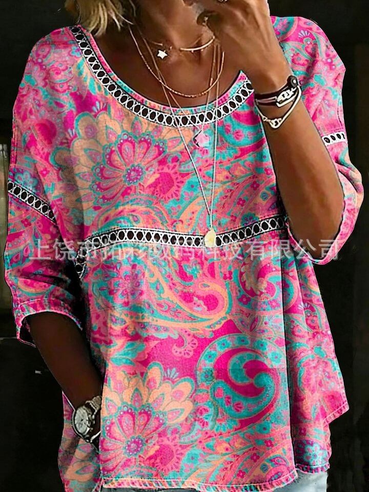 Women's Fashion Wear Loose Casual Sleeve Round Blouses
