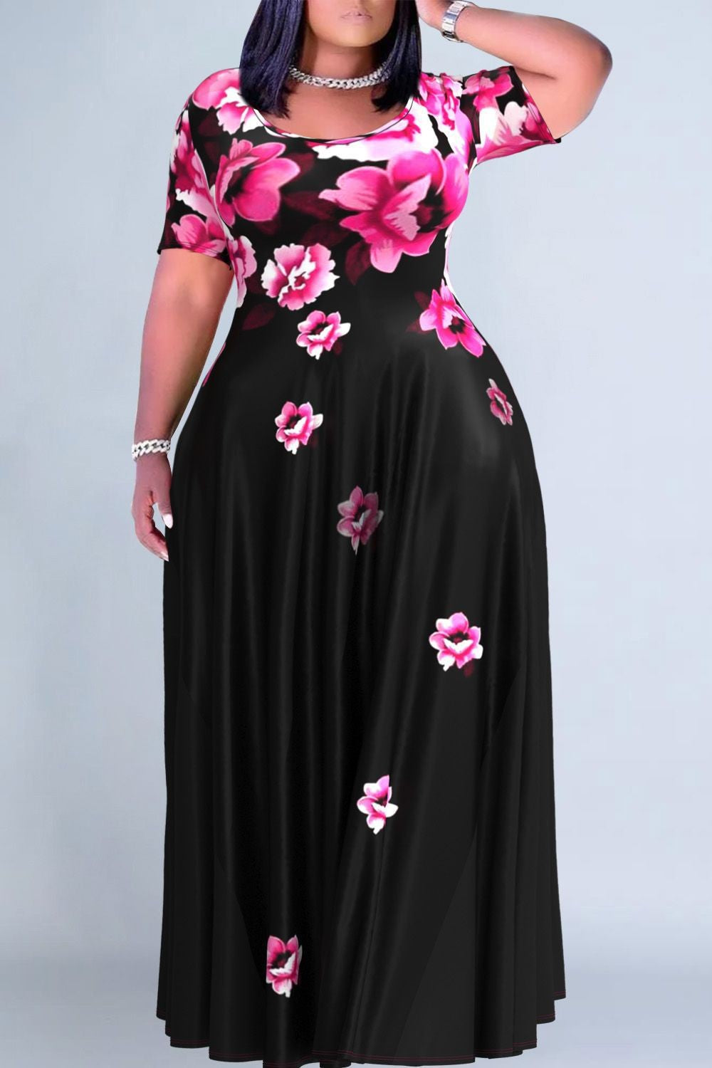Women's Floral Print Round Neck Exotic Vacation Style Dress