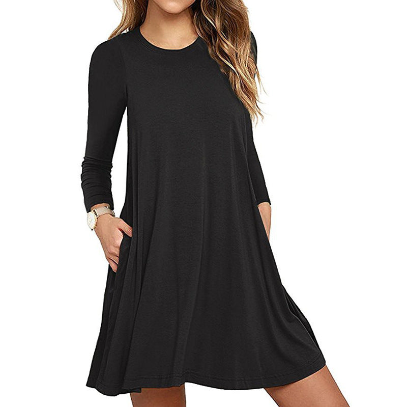 Women's Solid Color Long Sleeve Pocket Dress