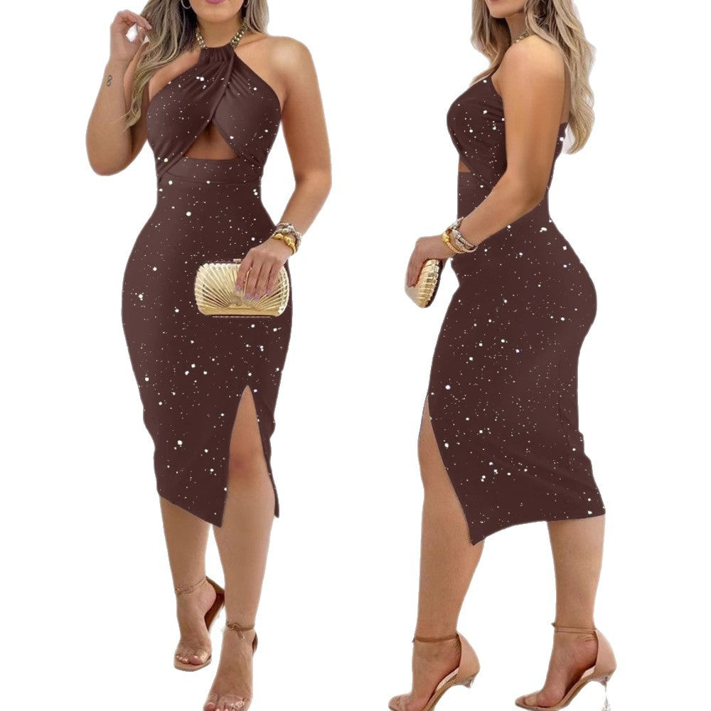 Women's Summer Fashion Halter Hollow Sheath Sexy Dress