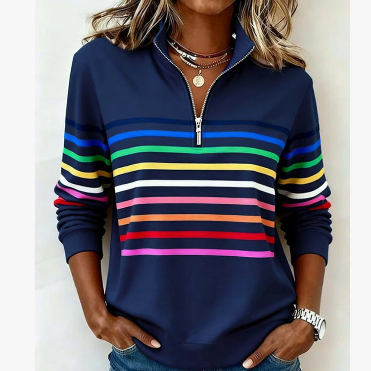 Unique Women's Half Zipper Digital Printing Blouse