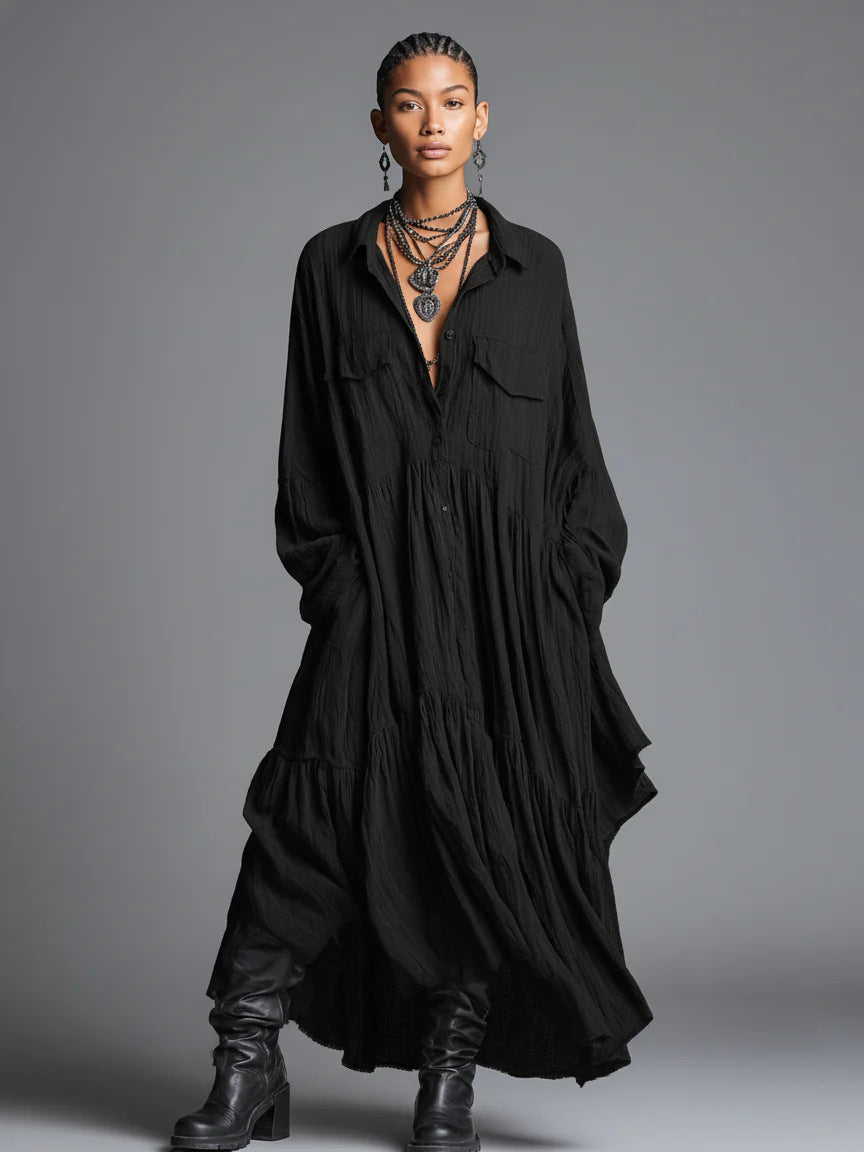 Women's Loose Pleated Long Sleeve Shirt For Dress