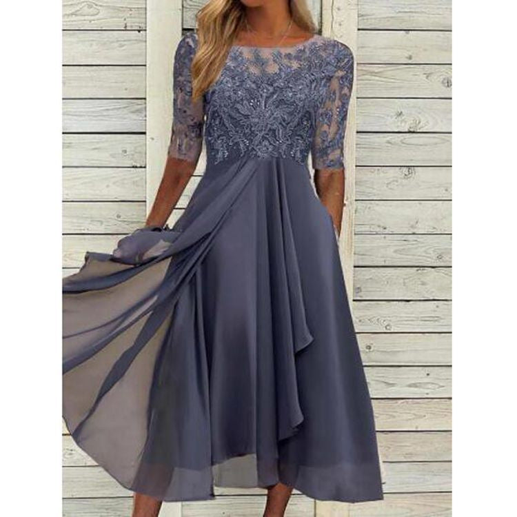 Lace Stitching Bridesmaid High Waist Slimming Dress