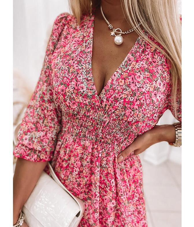 Floral Collar Casual Printed Half Sleeve Dress