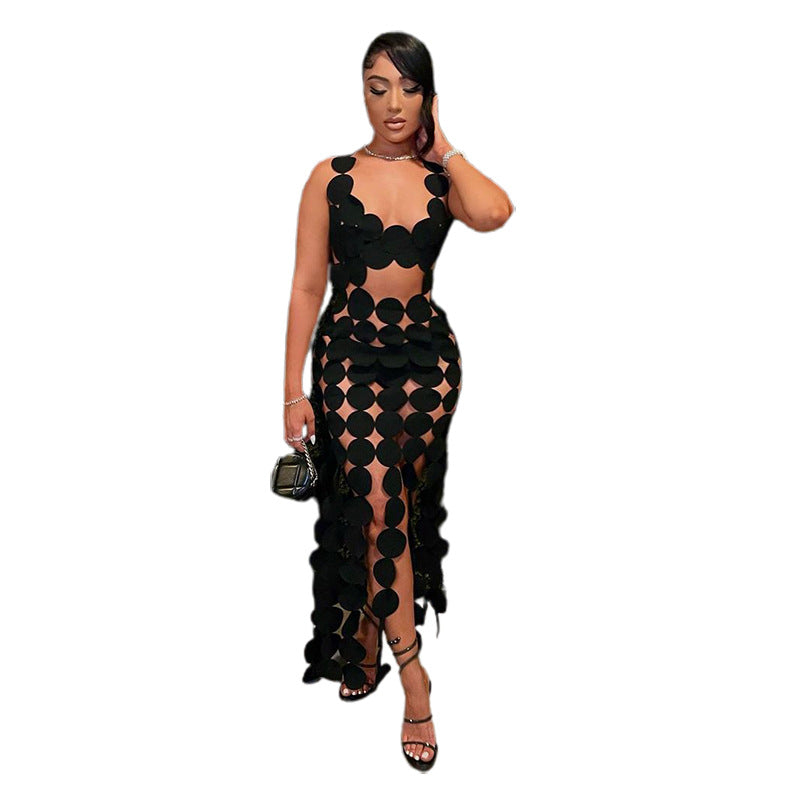 Women's Summer Fashion Sleeveless Sexy Rhombus Ripped Backless Dress