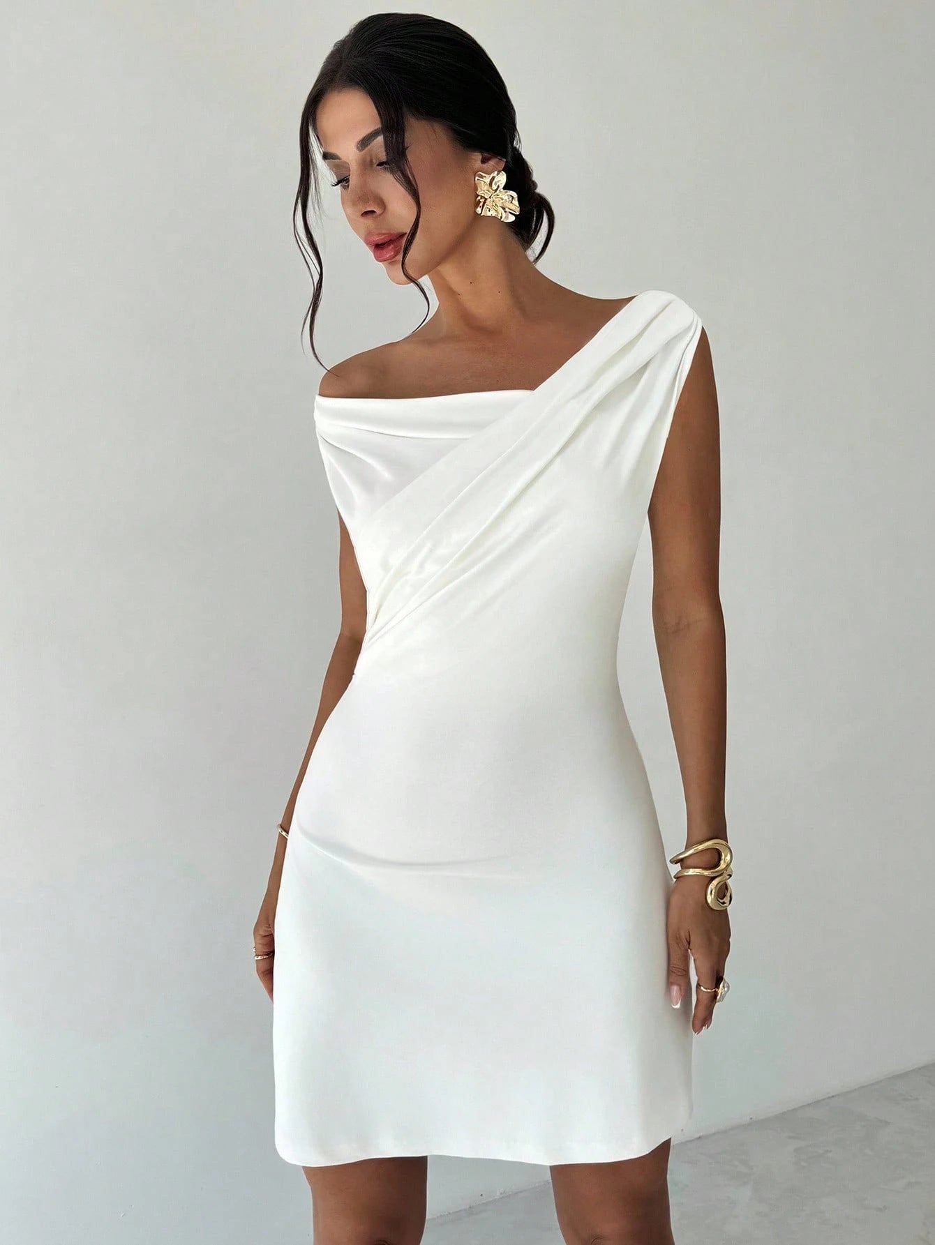 Irregular Cross Collar Stitching Sleeveless Slim Dress