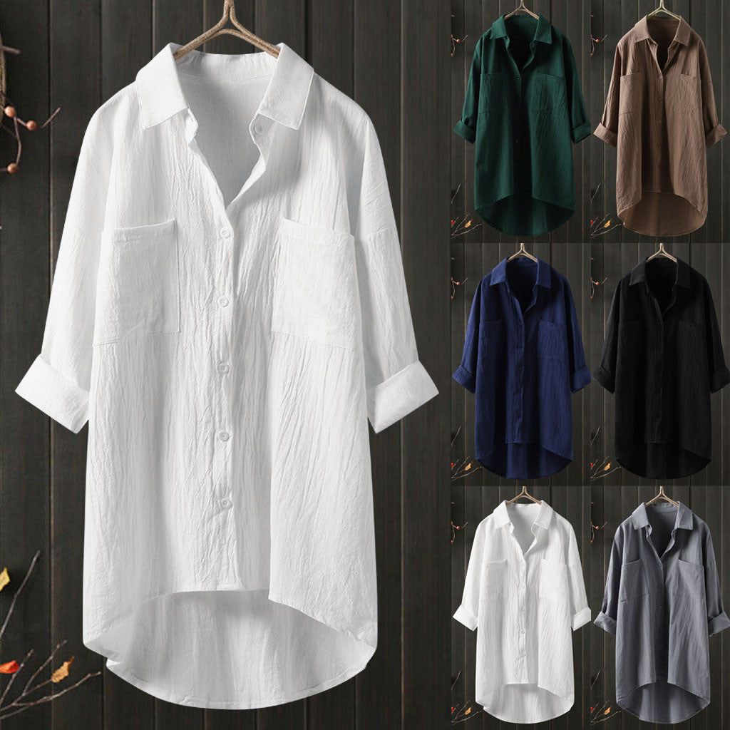 Women's Shirt Casual Style Cotton Double Pocket Clothing