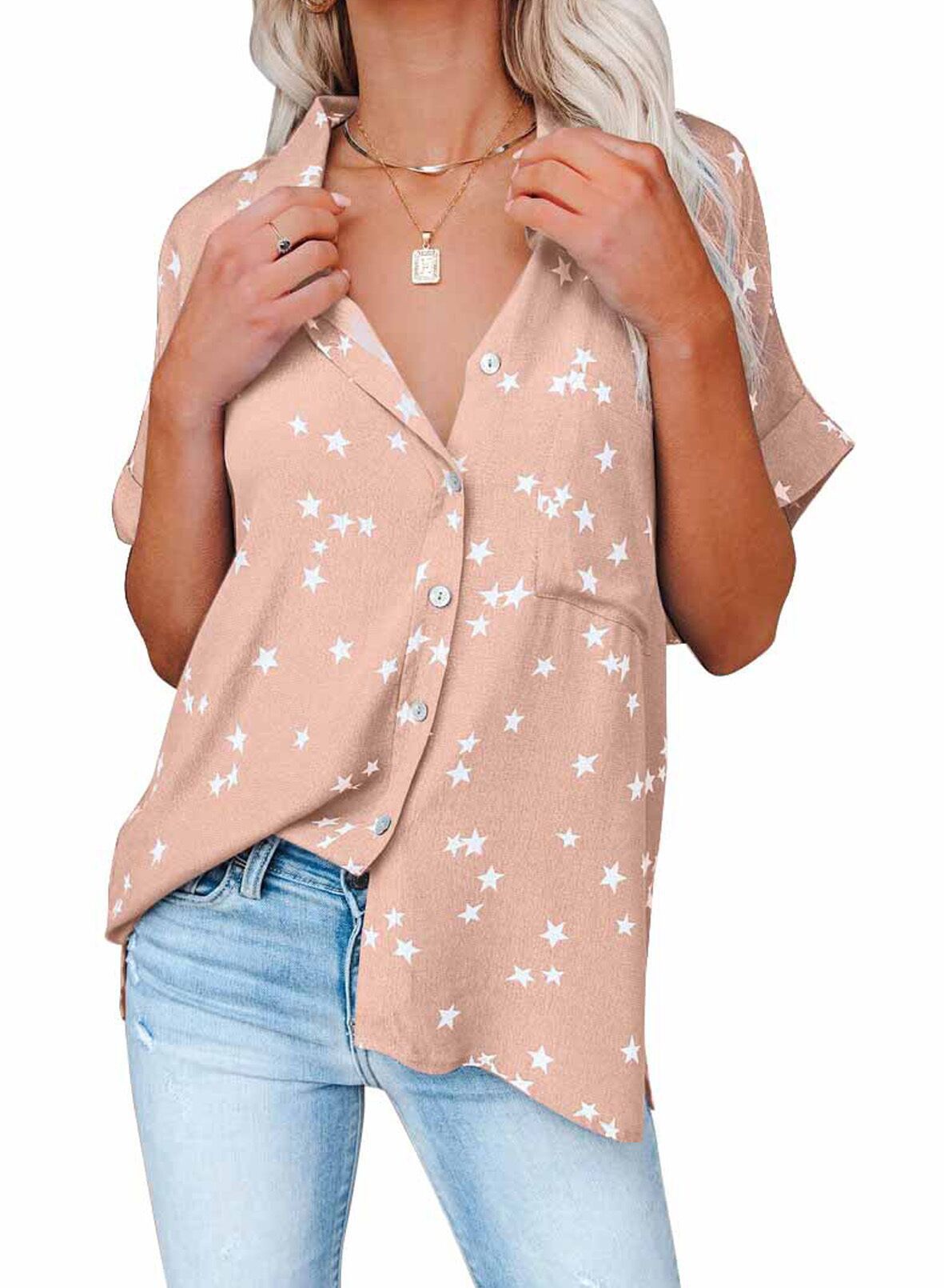 Women's Summer Printed Breasted Batwing Sleeve Blouse