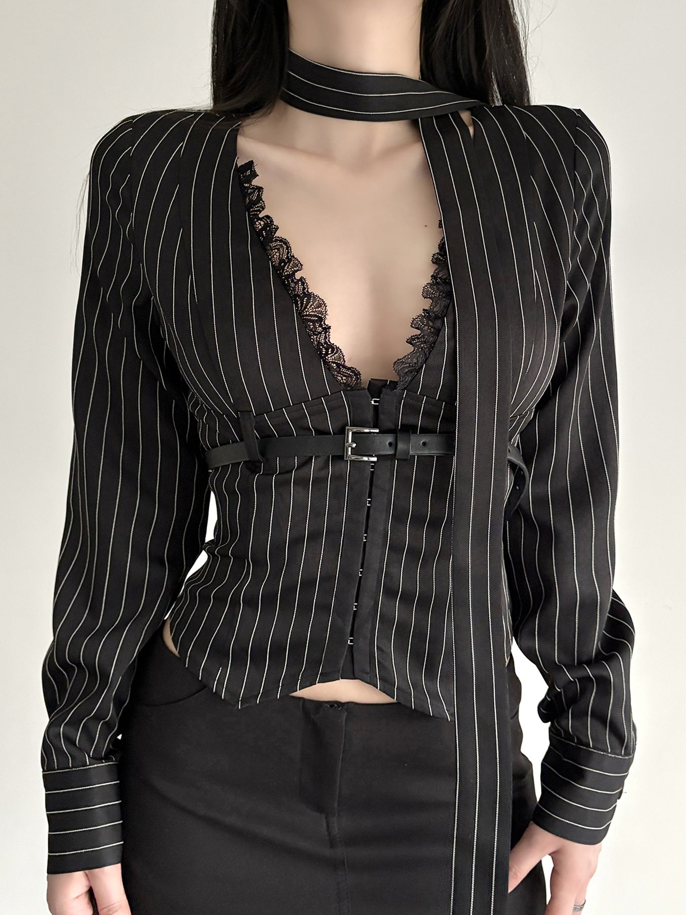 Hot Style Lace Patchwork Stripes Shirt Women's T-shirt