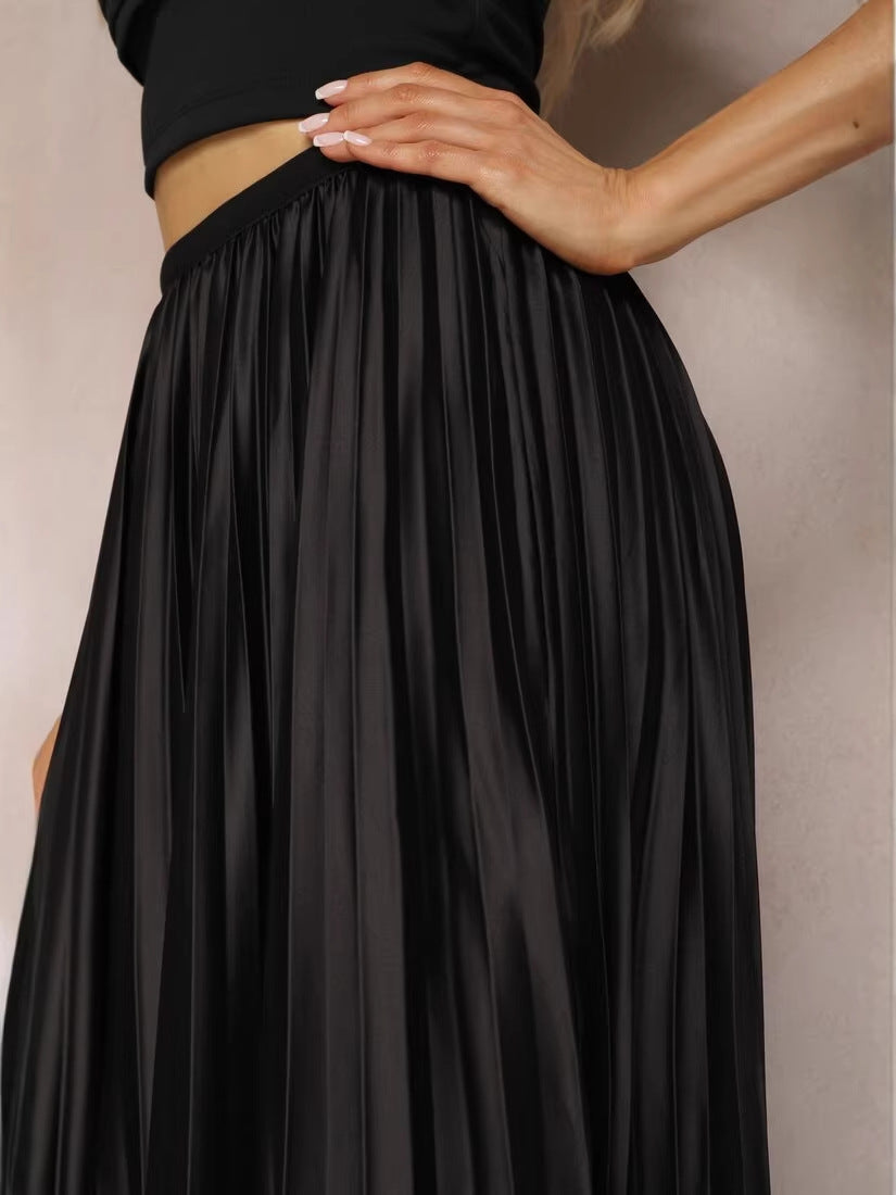 Solid Color High-grade Temperament Pleated High Skirt