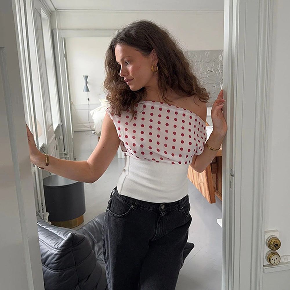 Polka Dot Hot Sexy Slim Fit Backless Drawstring Women's T-shirt