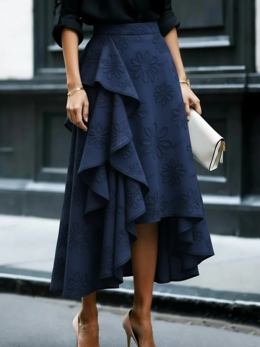 Wavy Edge Elegant Style Personality Mid-length Skirt