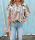 Casual Women's Embroidered Printed Short-sleeved Shirt Blouse