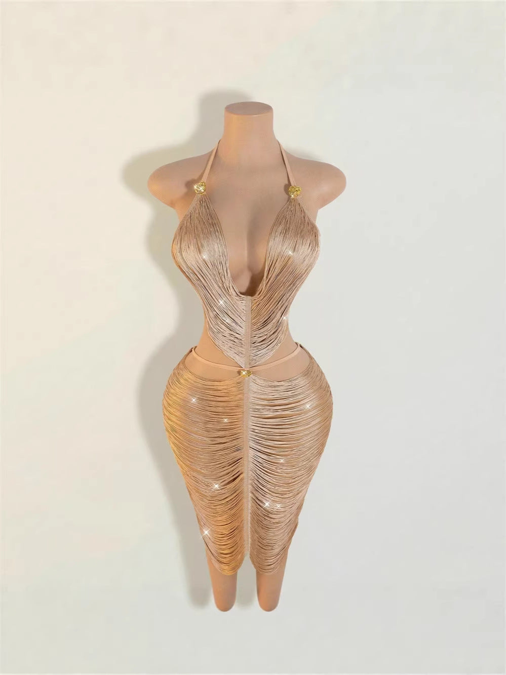 Party Pendant Tassel Suspender Halter Deep V Dress