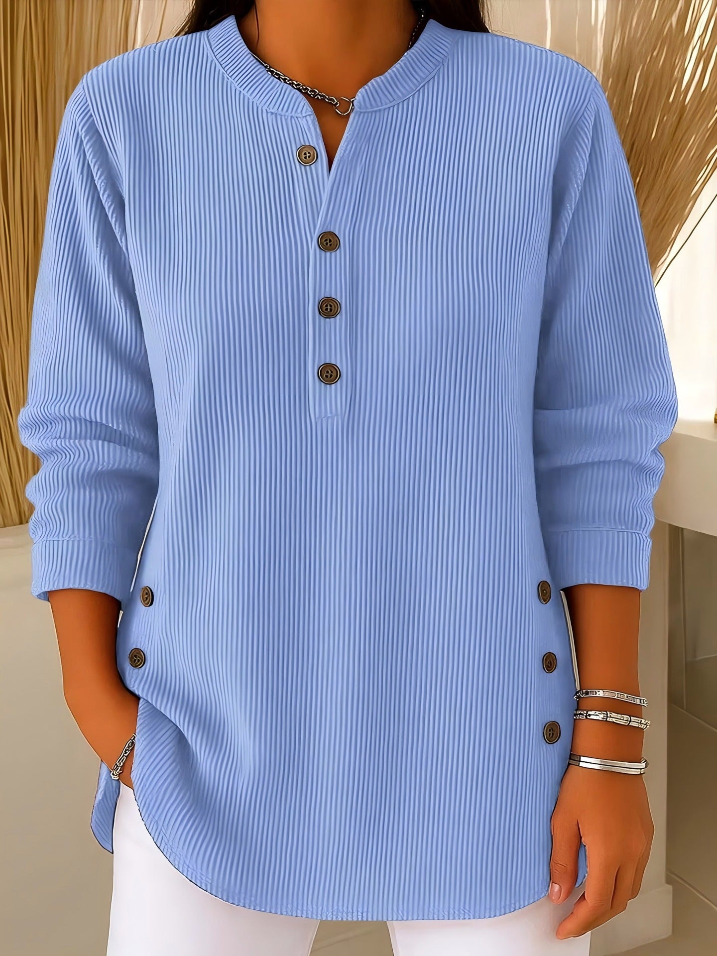Women's Corduroy Solid Color Loose Casual Button Blouses