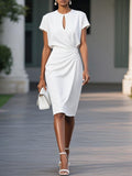 Women's Elegant Cross Pure Color Knotted Round Dress