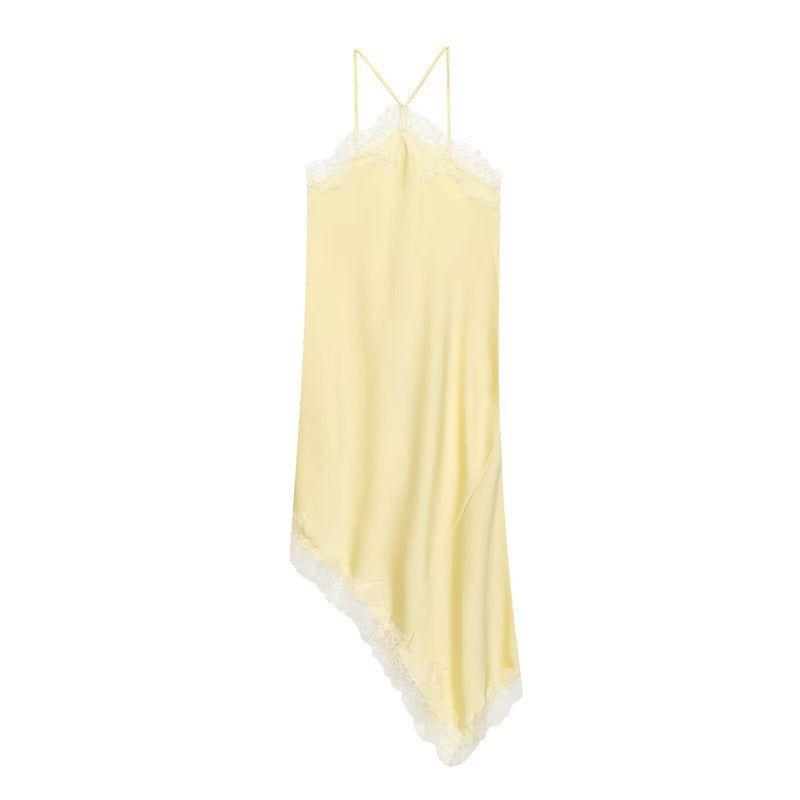Women's Fashion Wear Lace Silk Satin Texture Dress
