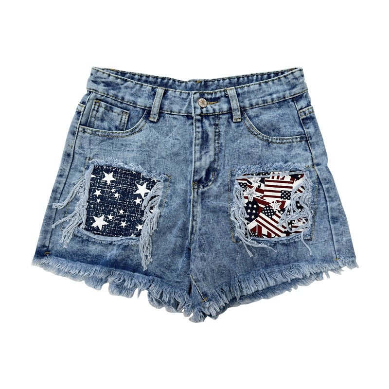 Women's Hole Patch Fried Snowflake Denim For Women's Jeans