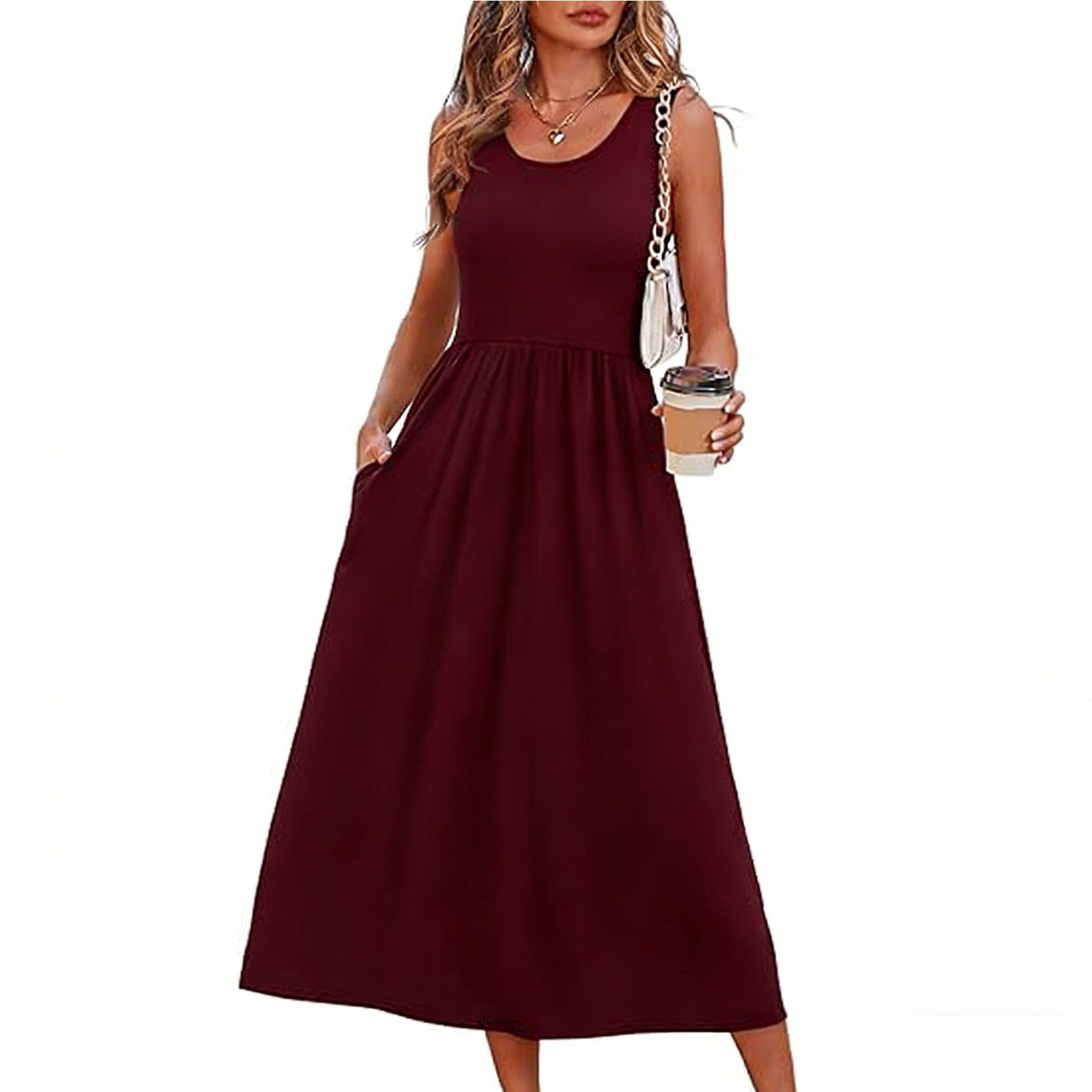Women's Summer Printed Large Swing Sleeveless Pocket Dress