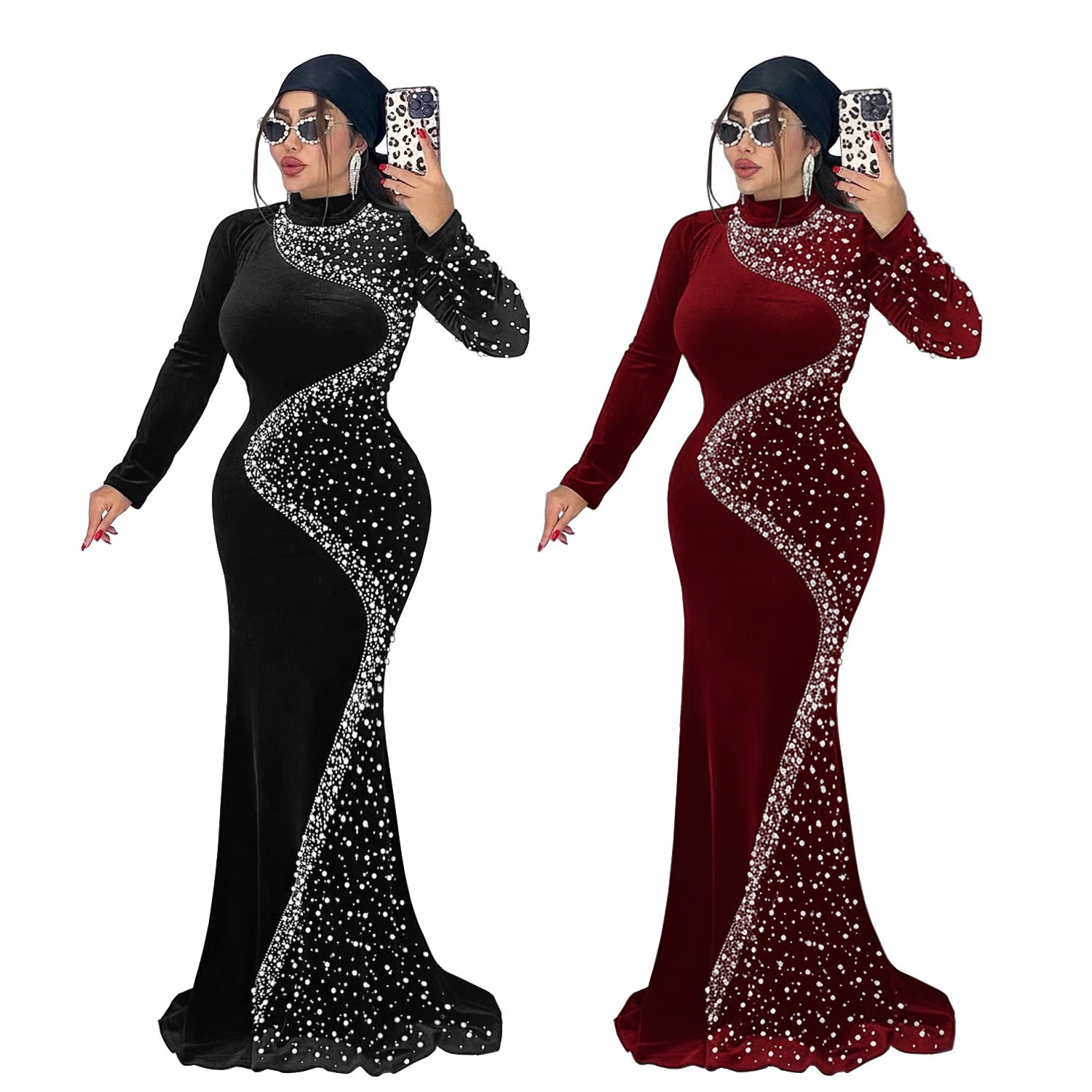 Women's Fashion Wear Elegant Veet Rhinestone Dress