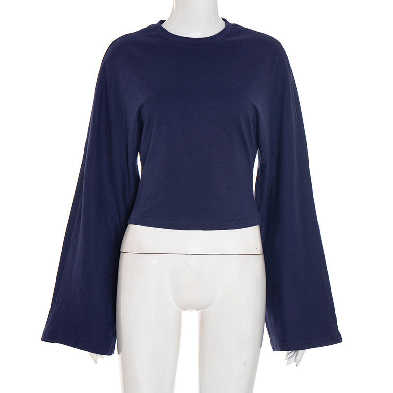 Women's Solid Color Round Neck Shoulder Across Sleeve Women's T-shirt