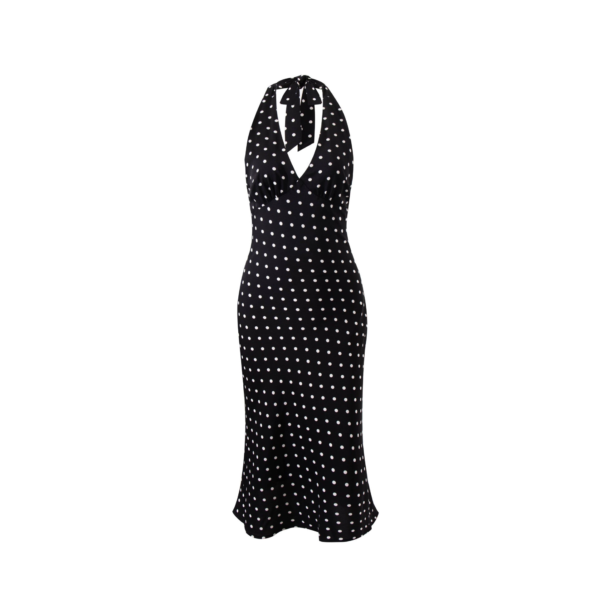Style Polka Dot Printed Lace Up Halter Dress