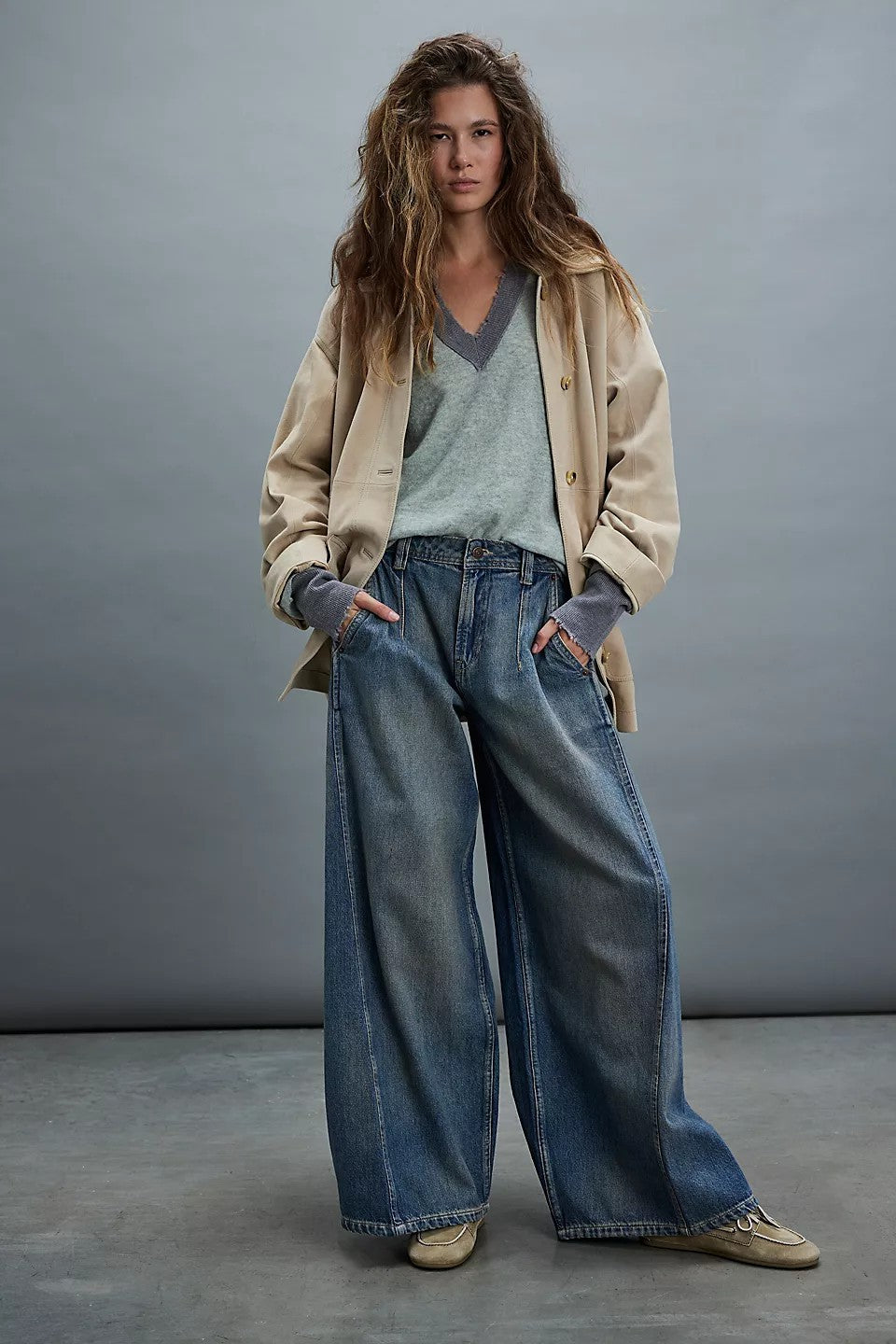 Women's American Wide Leg Tide Washed Worn Women's Jeans