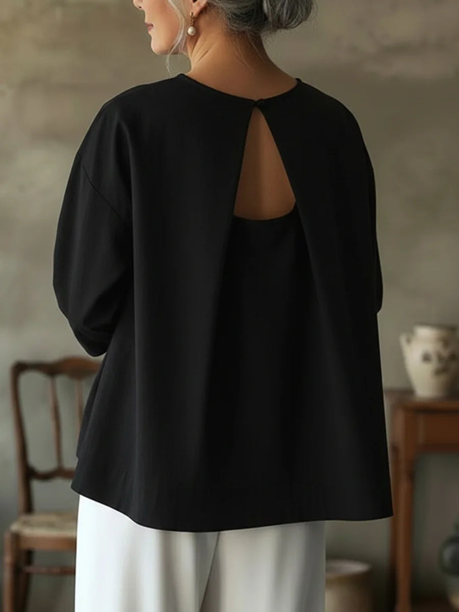 Women's Elegant Sleeve Shirt Backless Loose Crew Blouse