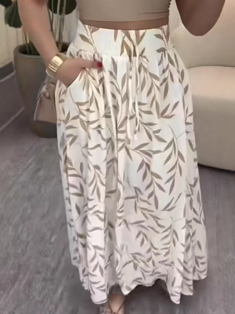 Women's Casual Swing Floral Print Slit Pocket Skirt