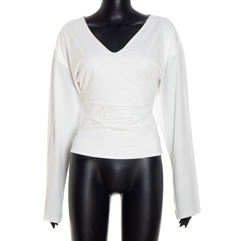 Women's Solid Color Flared Long Sleeved Fitted Women's T-shirt