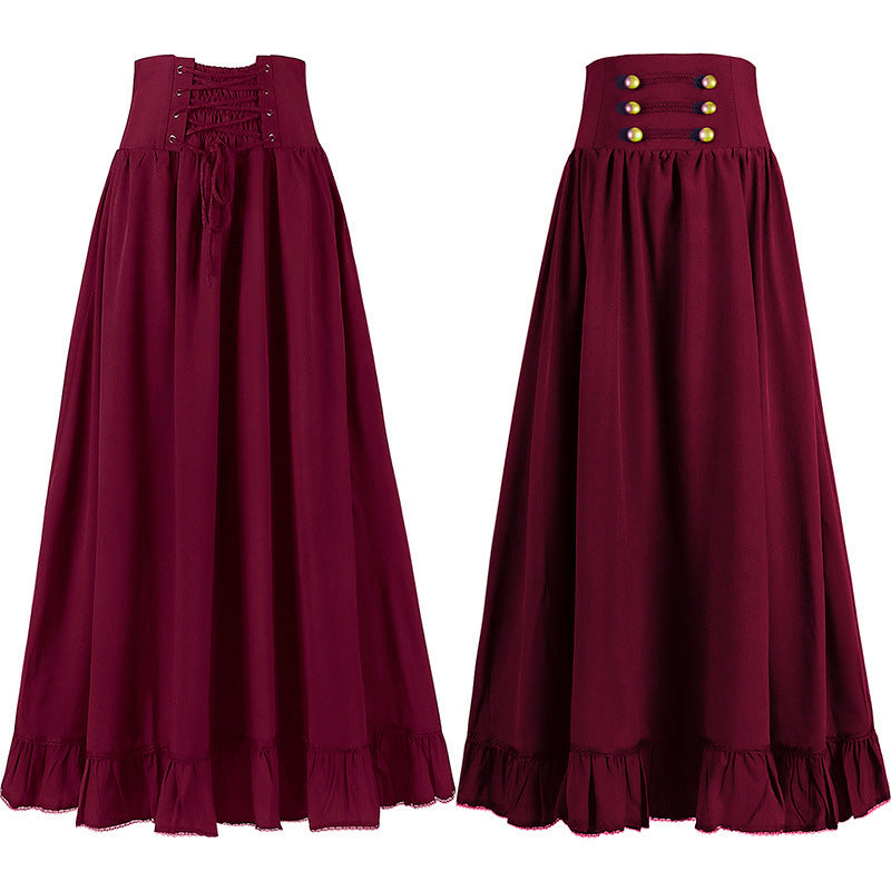 Women's Retro Style Nipped Waist Solid Color Activity Skirts