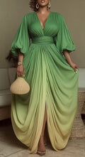 Fashion Temperament Printed Pleated Loose Slimming Large Dress