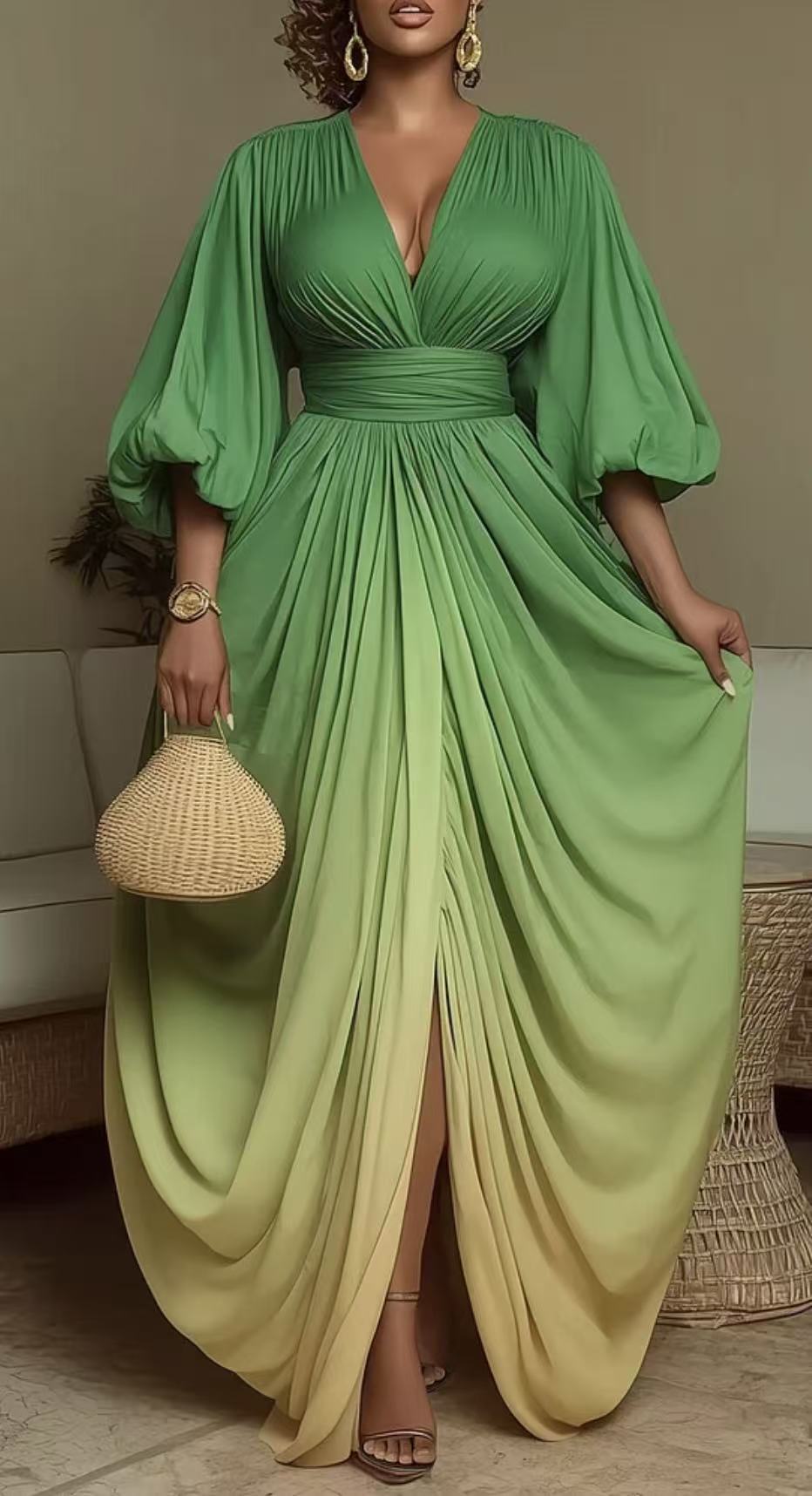 Fashion Temperament Printed Pleated Loose Slimming Large Dress