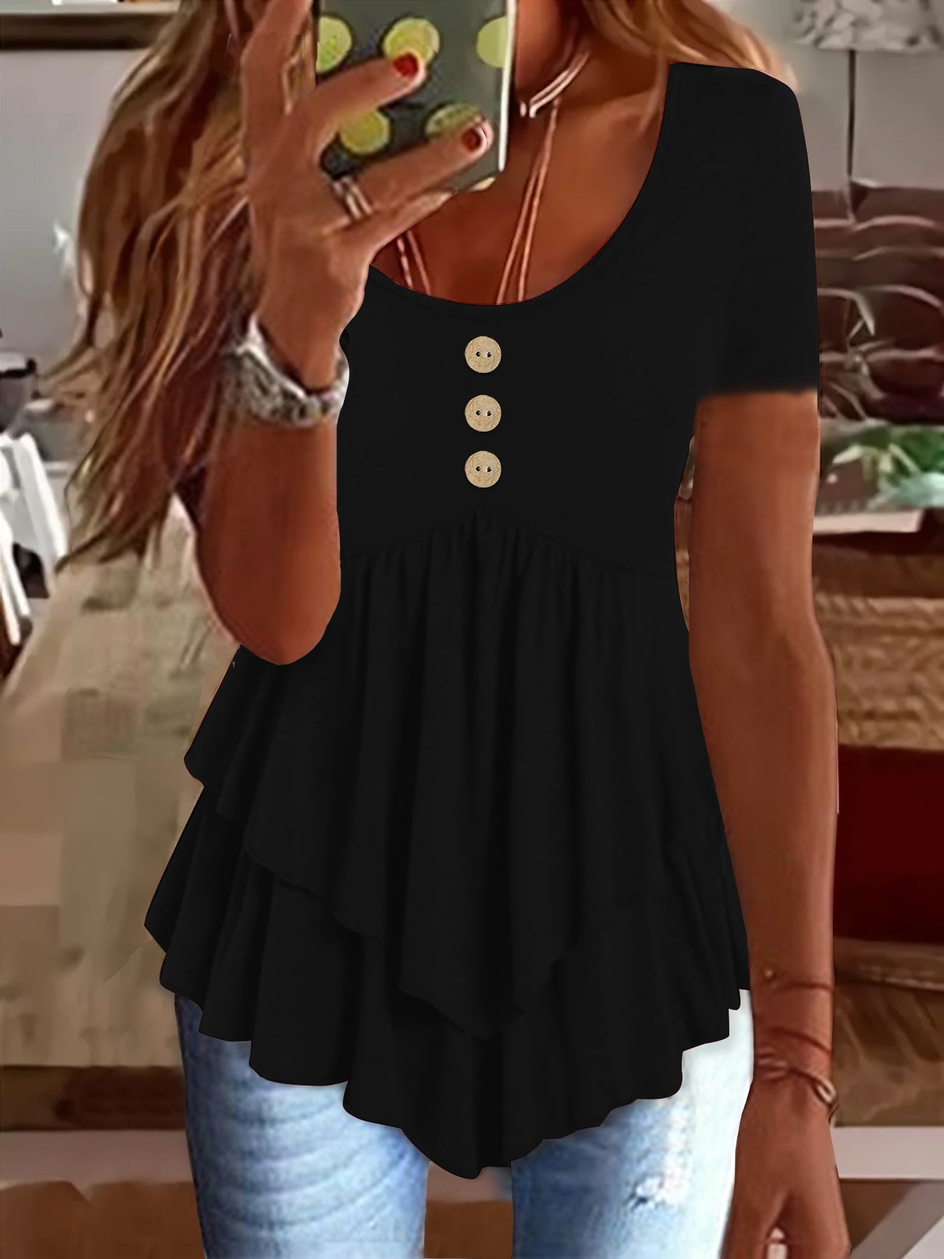 Women's Fashion Casual Solid Color Short-sleeved Dress Tops