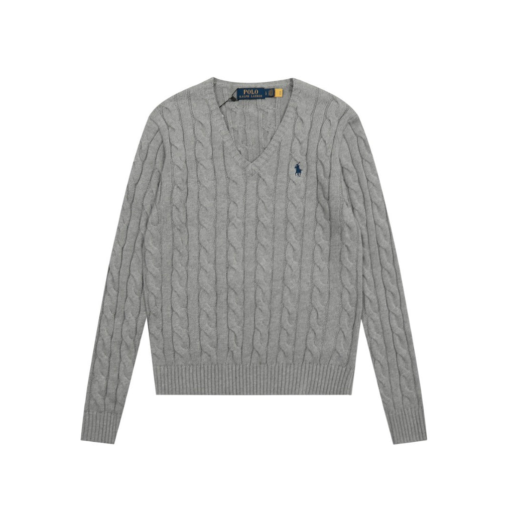Women's Sleeve Horse Logo Embroidered Twist Long Solid Color Sweaters