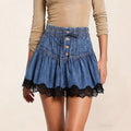 Blue Elastic Waist Denim A- Line Pants