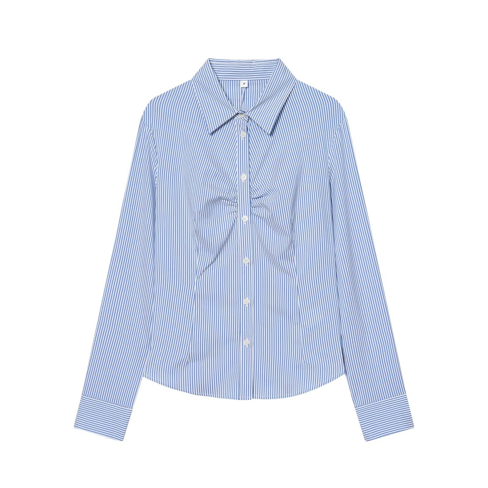Women's Fashionable Simple Style Lapel Pleated Slim Blouse
