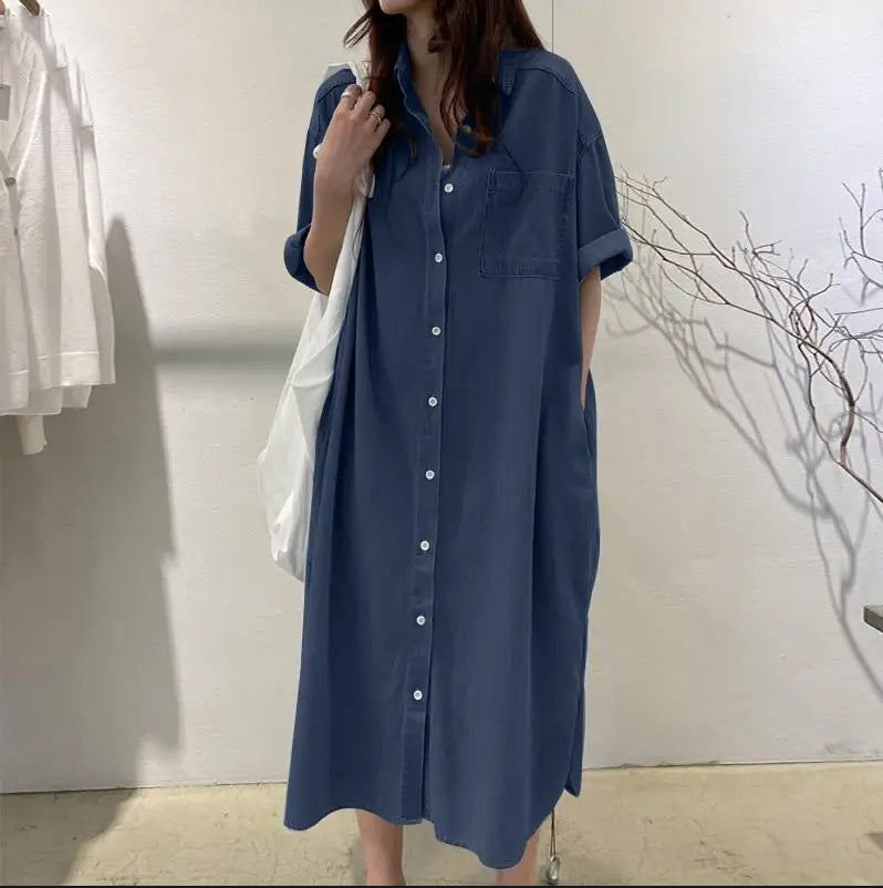 Slouchy Glamorous Denim Long Collar Casual Dress