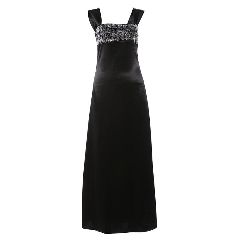 Women's Elegant Strap Tube Backless Rhinestone Long Dress