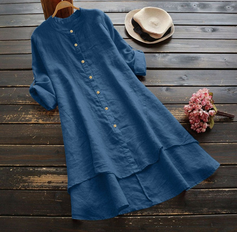 Color Buttons Cotton Long Sleeve Shirt Blouse