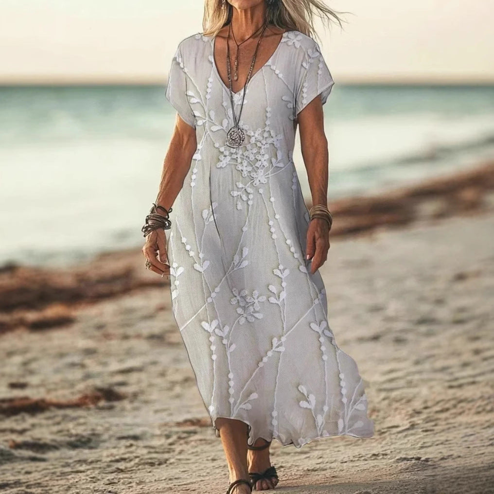 Women's Creative Floral Summer Sleeve Midi Dress