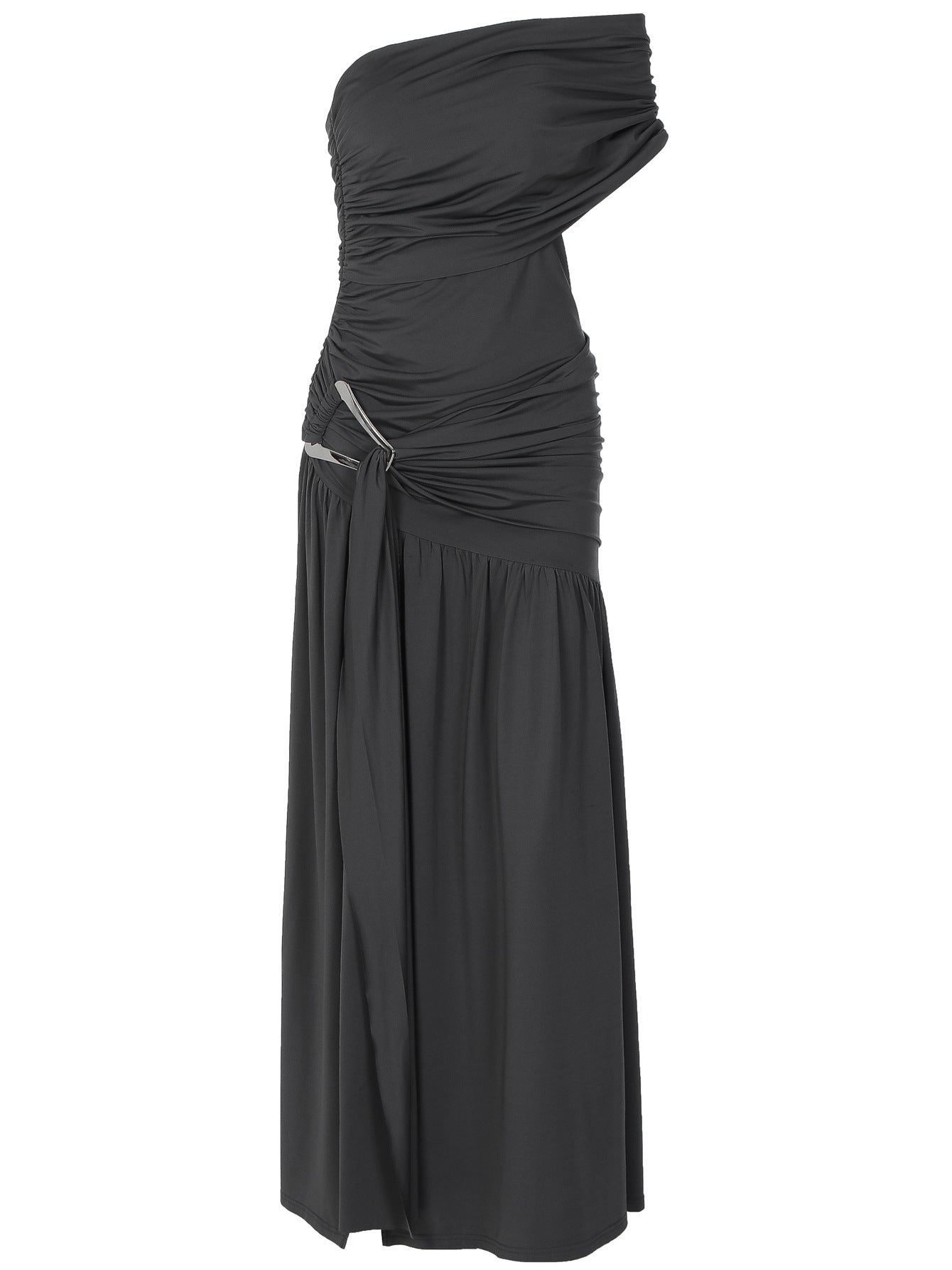 Sexy Solid Color Slit Ruffle Hip Dress