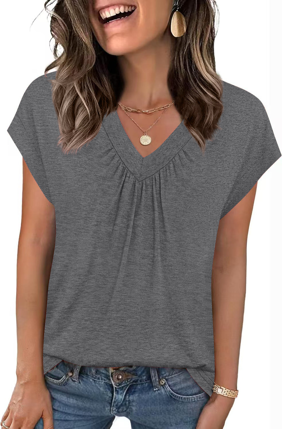 New Solid Color Loose Sleeve Ladies Women's T-shirt