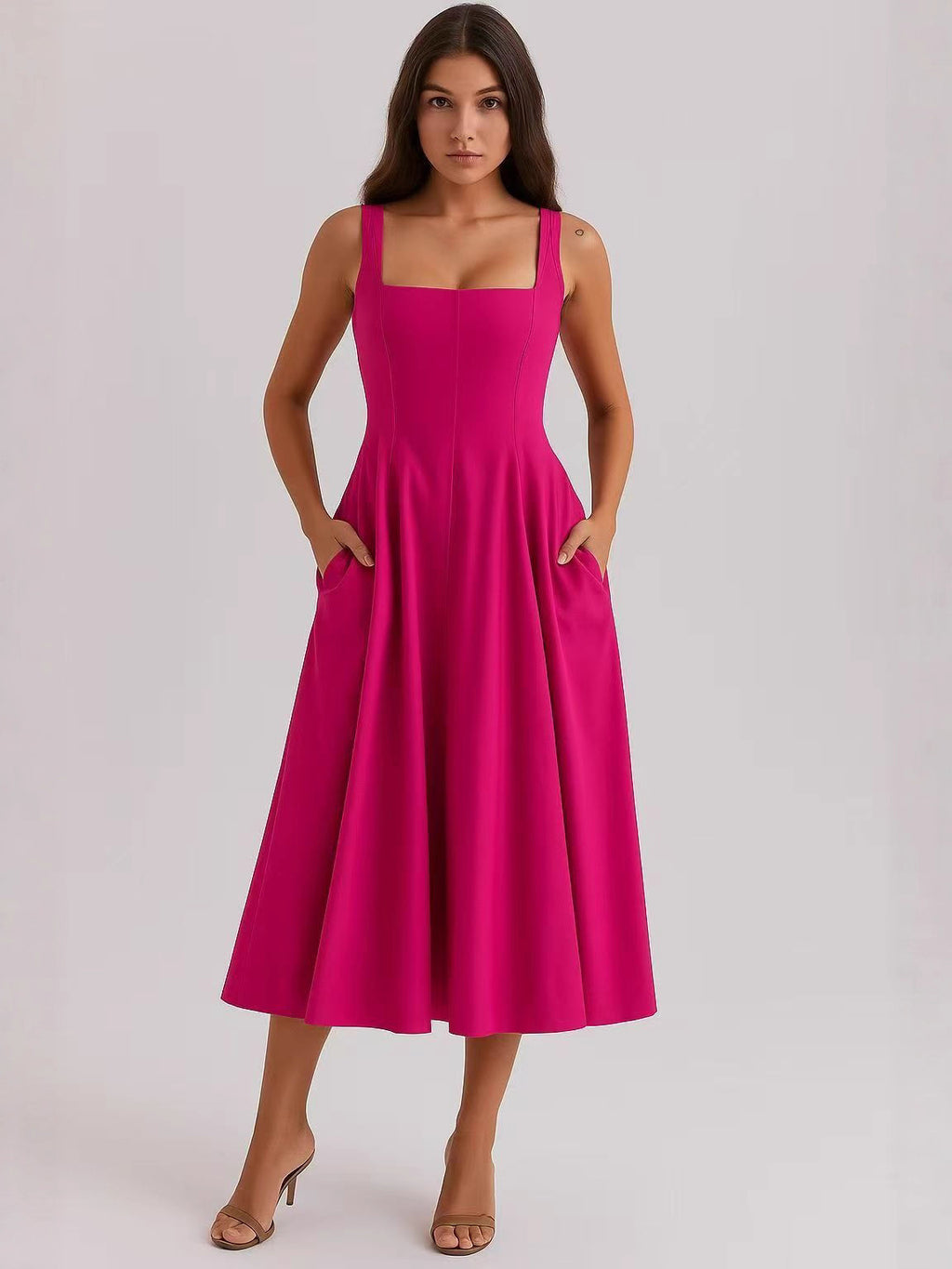 Slim Fit High Waist Midi Printed Dress