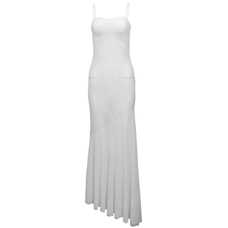 Suspender Lace Stitching High Waist Figure Flattering Sheath Dress