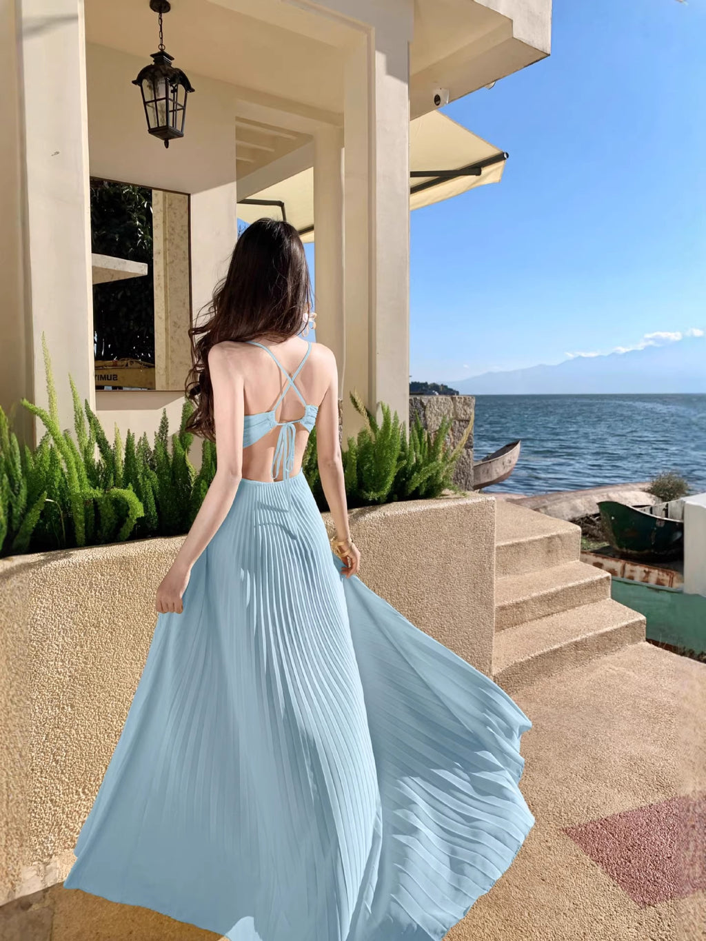 Women's Summer Sweet Sexy Strap Tube Pleated Large Dress