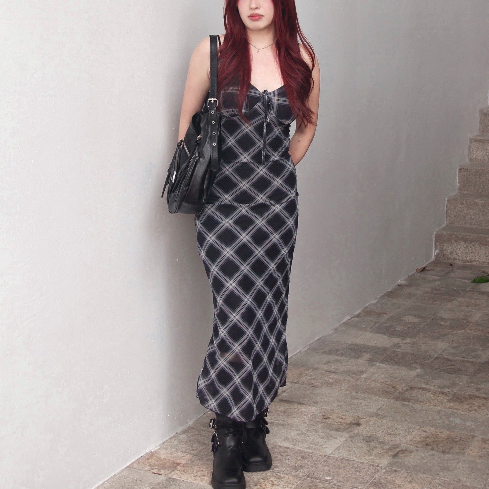 Women's Plaid Pure Desire Temperament Slim Strap Dress