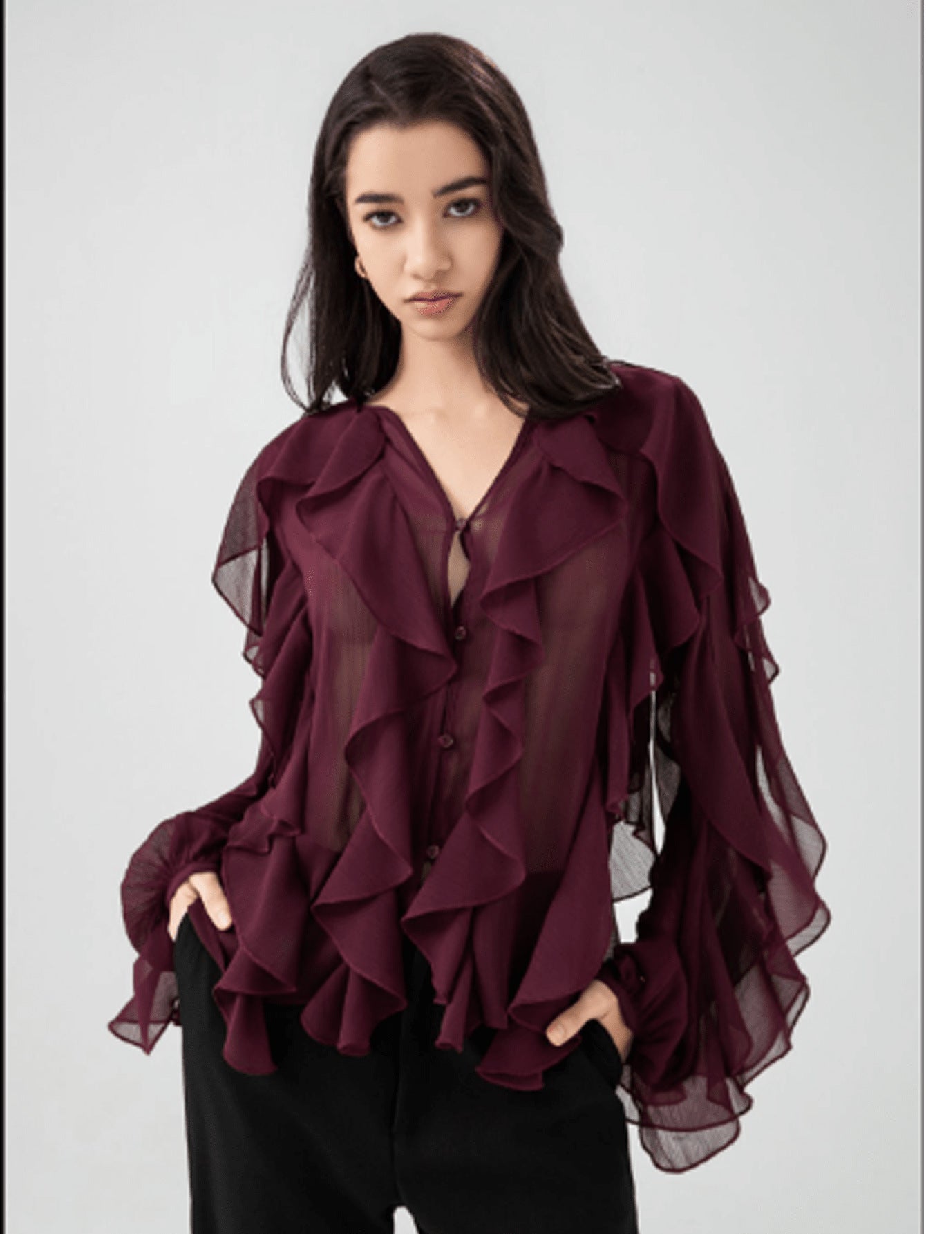 Women's Laminated Decoration Versatile Long Sleeve Shirt Tops