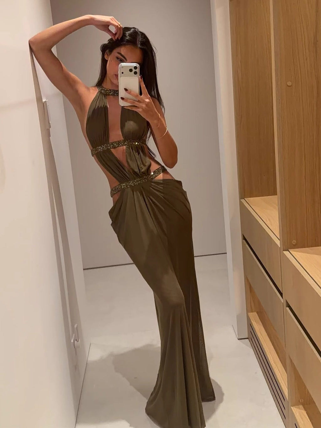 Women's Sexy Cutout Rhinestone Halter Hot Temperament Dress