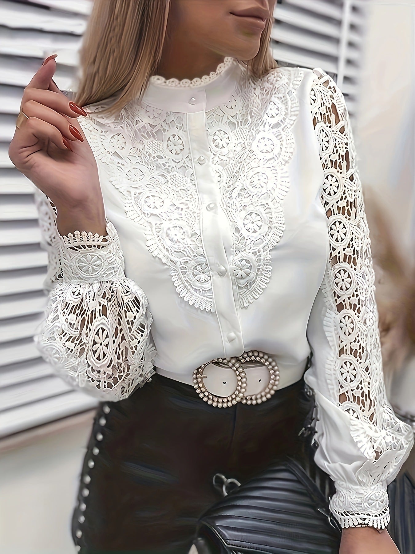 Women's Shirt Long Sleeve Round Neck Hollow Blouse